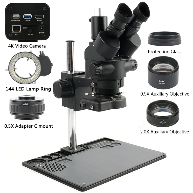 

3.5X-90X Simul Focal Trinocular Stereo Microscope 4K UHD SONY IMX334 WIFI USB 3.0 Digital Video Camera For Lab Industrial Repair