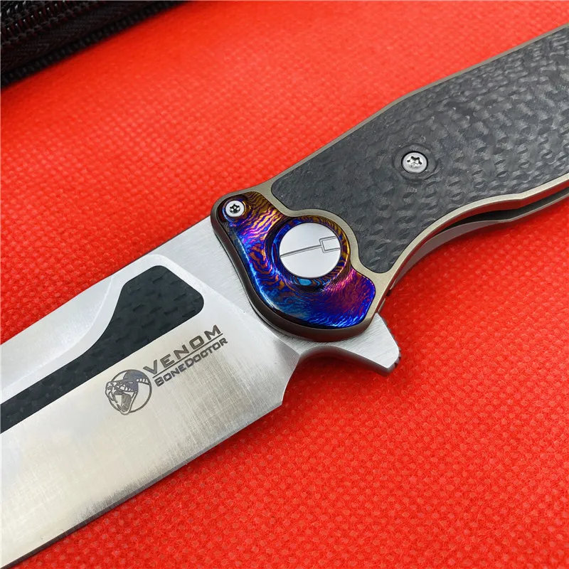 VENOM BONE DOCTOR M390 Titanium CF Flipper folding knife outdoor camping hunting survival pocket kitchen fruit knives EDC tools |