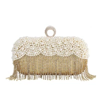 pearl crystal tassel clutch evening bags luxury womens bridal wedding party long chain shoulder crossbody bag wallet handbag