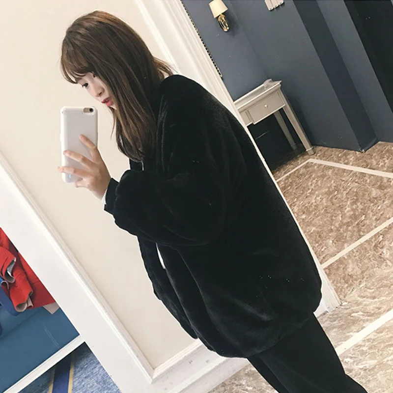 

Rabbit Mid-length V-Neck Faux Fur Coat Women Sweater Loose Korean Large Plush Slimming Winter Jacket Plush Jackets For Women