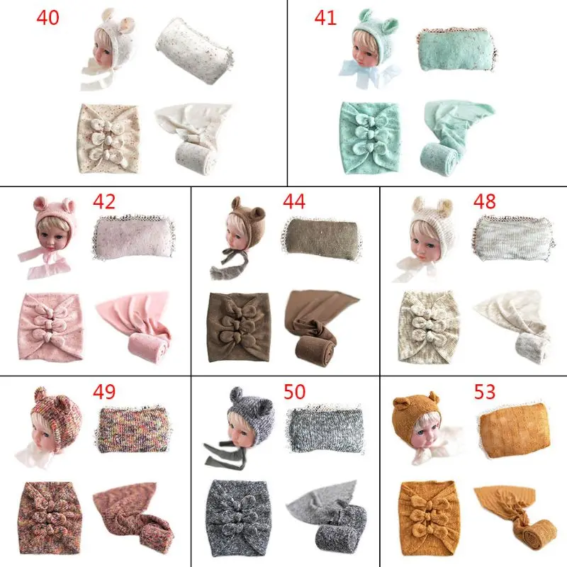 

Newborn Bow-knot Wrapped Cloth Set Hat Pillow Baby Hundred Days Photo Props P31B