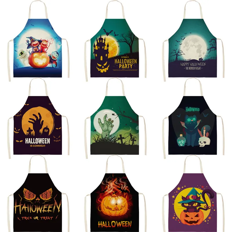 

66x47cm Halloween Kitchen Apron Pumpkin Castle Printed Apron Decoration Neutral Dinner Party Apron Kitchen Cooking Tools