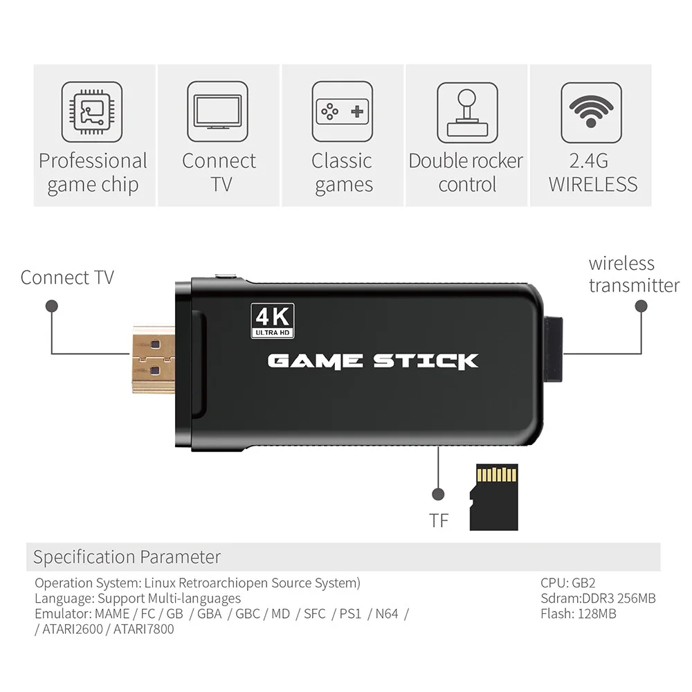 Portable 10k Game 4K TV Video Console With 2.4G Wireless Controller Support CPS PS1 Classic Games Retro | Спорт и развлечения