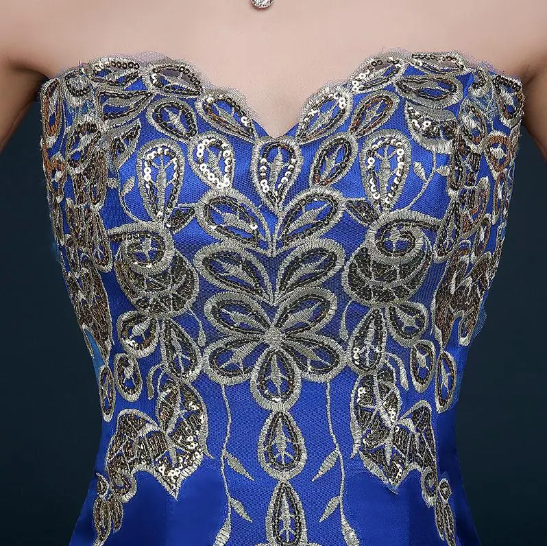 Женское вечернее платье с юбкой-годе голубое длинное прозрачной спинкой модель