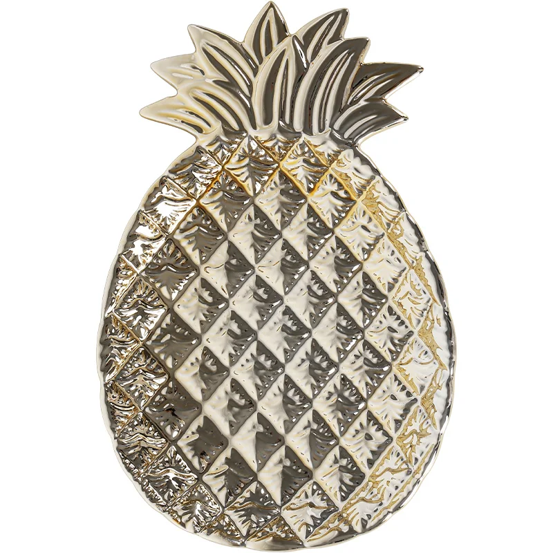 

Decorative Gold Pineapple Leaf Ceramic Charger Plate Dish Porcelain Candy Trinket Dish Jewelry Storage Plate Crockery Tableware