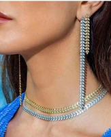 hibride trendy luxury 2pcs tassels drop statement jewelry set for women wedding full cubic zircon dubai bridal jewelry set n 312