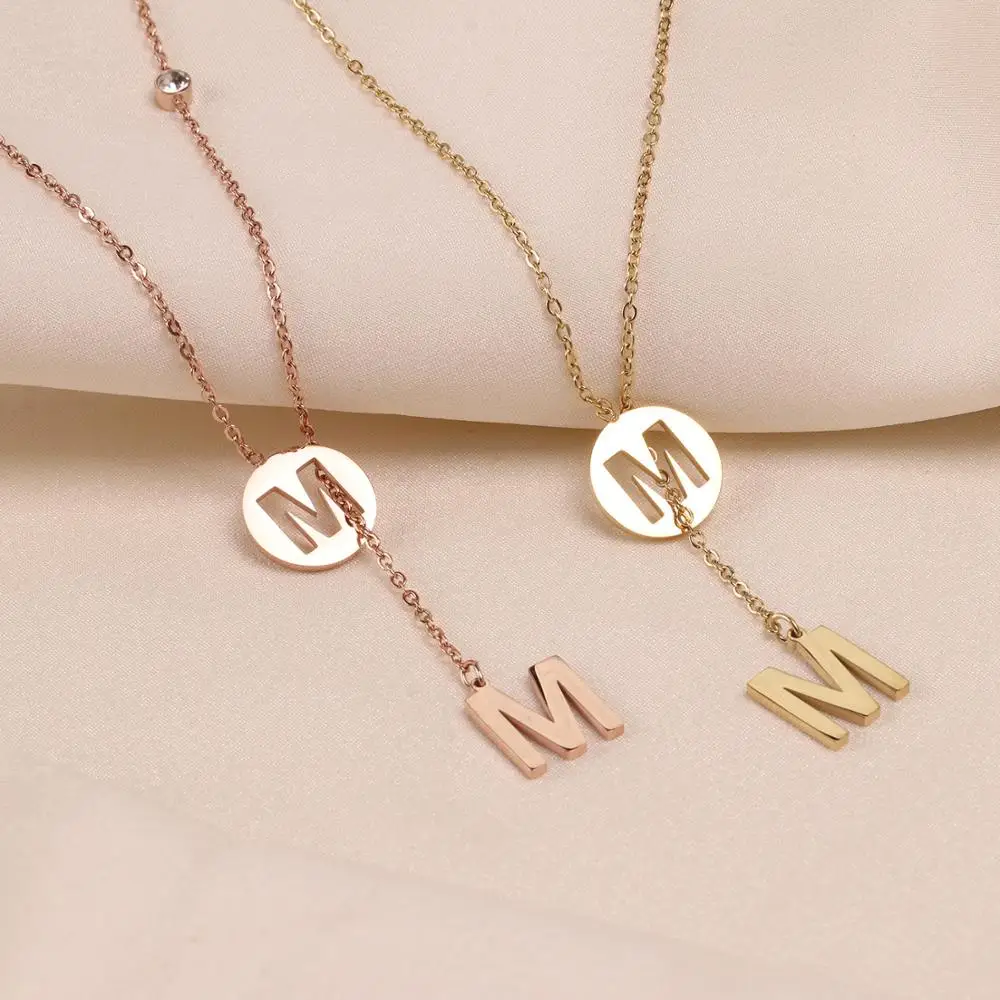 

Luxury Brand Letters M Pendant Necklace Rose Gold Titanium Steel Jewelry Woman Birthday Gift Not Change Color Drop Shipping
