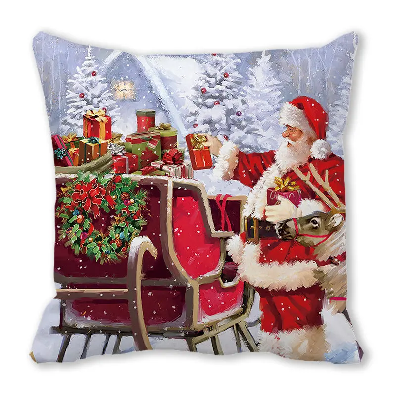 new year 2022 christmas decorations for home 40 style snow scene santa 45x45cm cushion cover ornaments natal adornos de navidad free global shipping