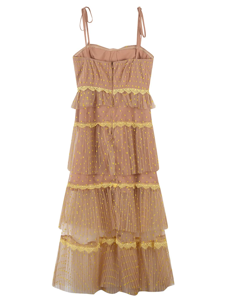 Женское плиссированное платье топ в горошек летнее с контрастной многослойной