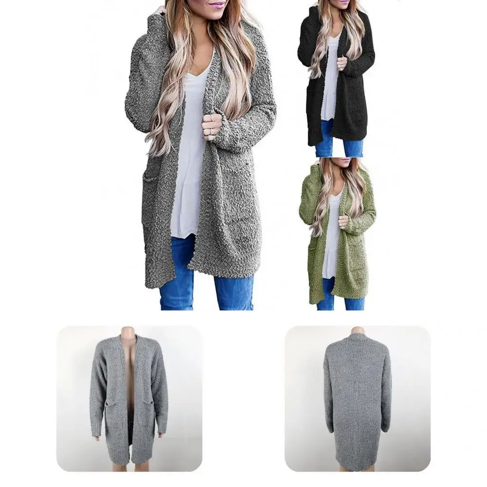 

Модная пушистая куртка, свободное Женское пальто на осень и зиму, теплый вязаный кардиган с карманами, куртка для повседневной носки, свитер...