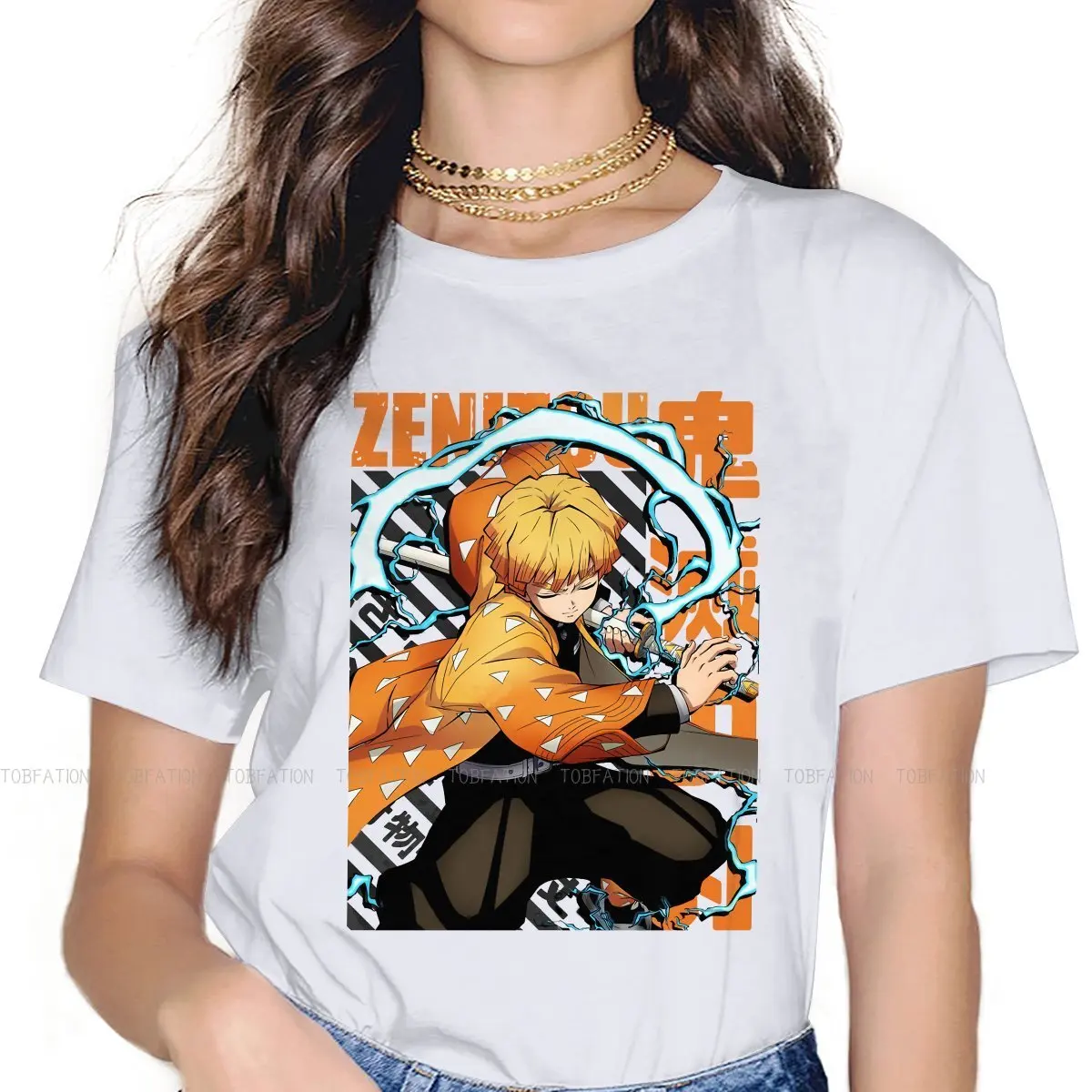 

Футболка Agatsuma Zenitsu женская, топ с аниме «no Yaiba», с изображением рассекающего демонов, модная рубашка оверсайз, с графическим принтом