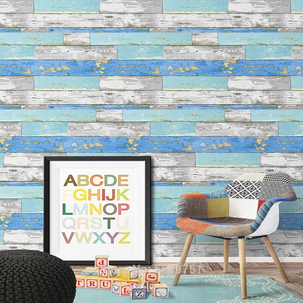 

Peel and Stick Wood Plank Wallpaper Blue/Gray/Brown Vinyl Self Adhesive Wall Paper Design for Walls Bathroom Bedroom Home Decor