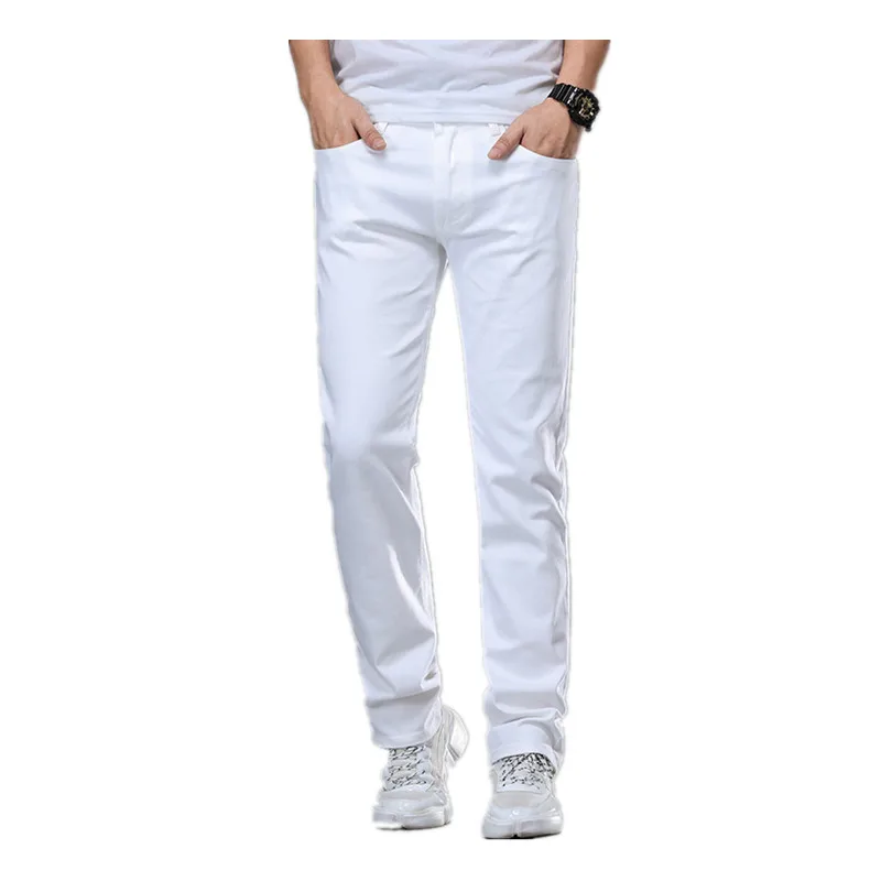 Мужские белые джинсы растягиваются Slim Fit для маленьких мальчиков повседневный