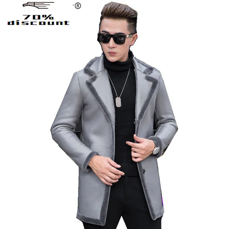 Зимняя мужская куртка из полиуретановой кожи шерстяная шуба двухсторонняя