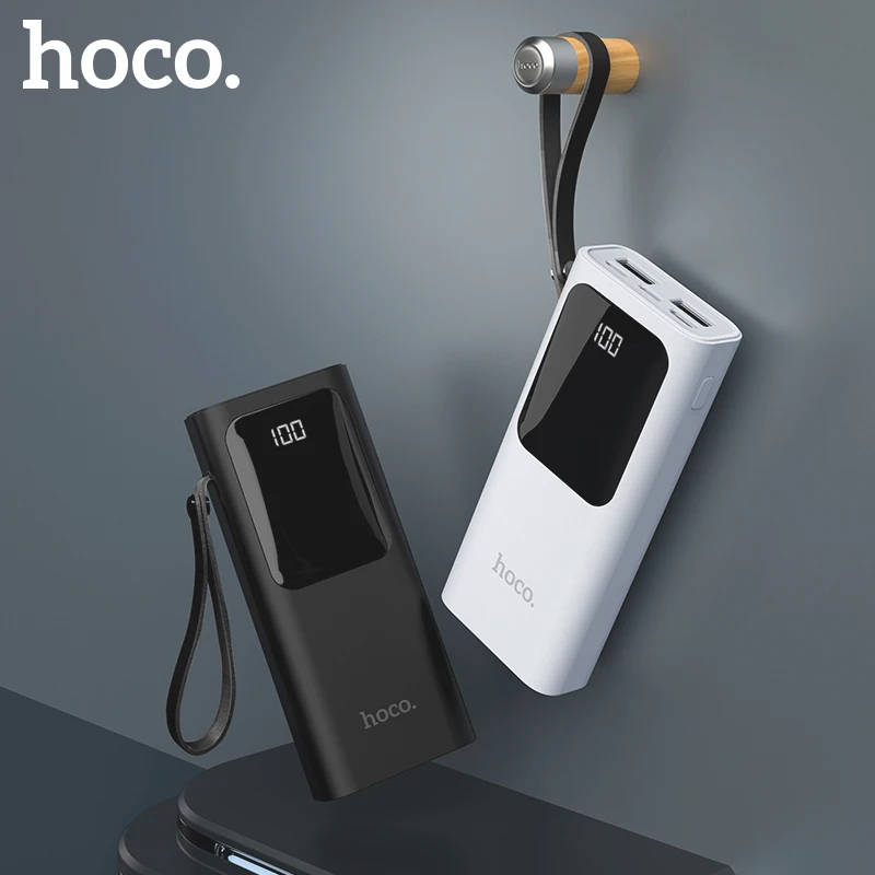 HOCO внешний аккумулятор 10000 мАч Мини USB светодиодный дисплей внешний аккумулятор портативный внешний аккумулятор для iphone xiaomi 9 Быстрая зарядка со шнурком
