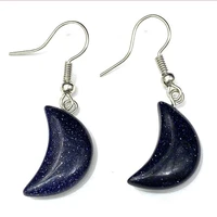 fyjs unique silver plated crescent moon blue sand stone dangle earrings cherry quartz jewelry