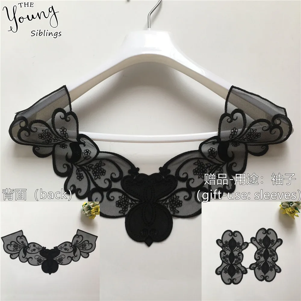 Новое поступление кружевной воротник вышивка черная органза ткань аппликация