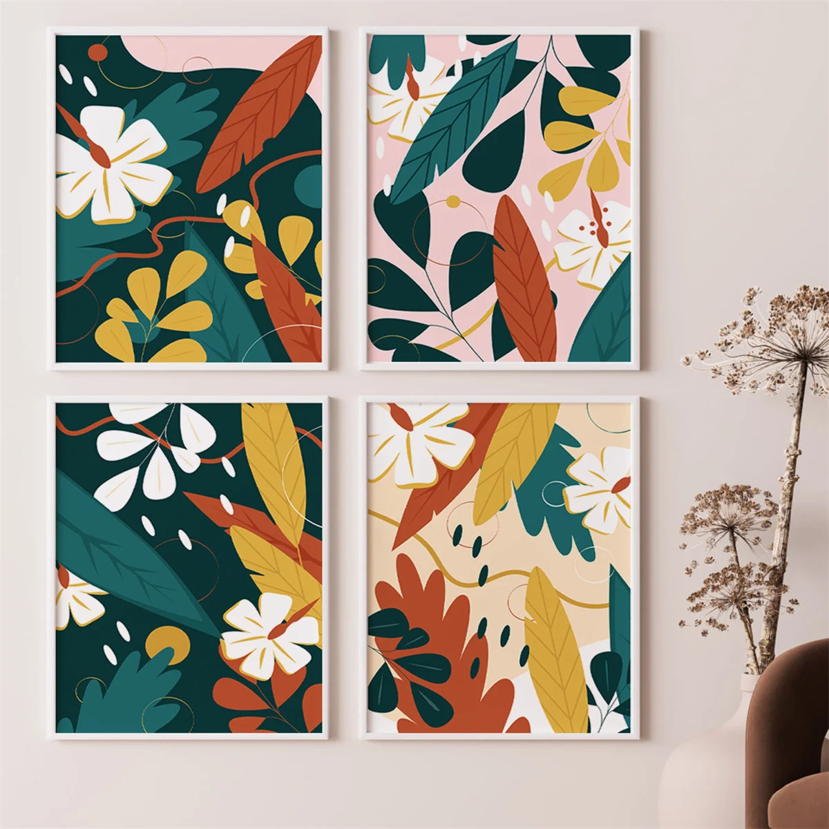 

Abstract Colorful Flowers Plants Leaves Canvas Painting Modern Poster and Print Nordic Wall Art Pictures Living Room Home Decor