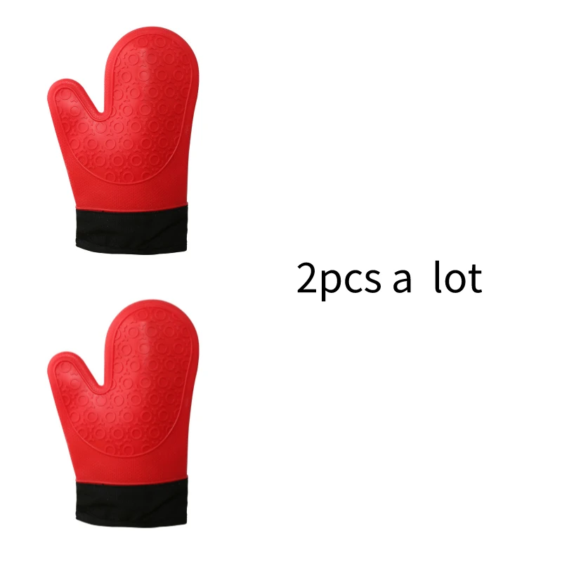 2pcs Лидер продаж 2 шт. Красный силиконовый кухня перчатка для печи Potholder с удлиненной холст рукавом шить для гриля и барбекю - Цвет: 2pcs