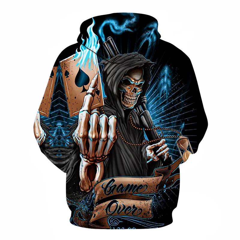 Новая мода череп Покер печатных 3D Толстовка для мужчин женщин жнец толстовки