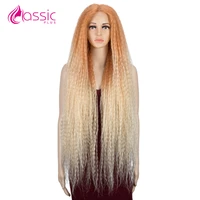 38 inch long kinky straight wig for women orange pink ombre colored cosplay wig middle part lace wigs black synthetic lace wig