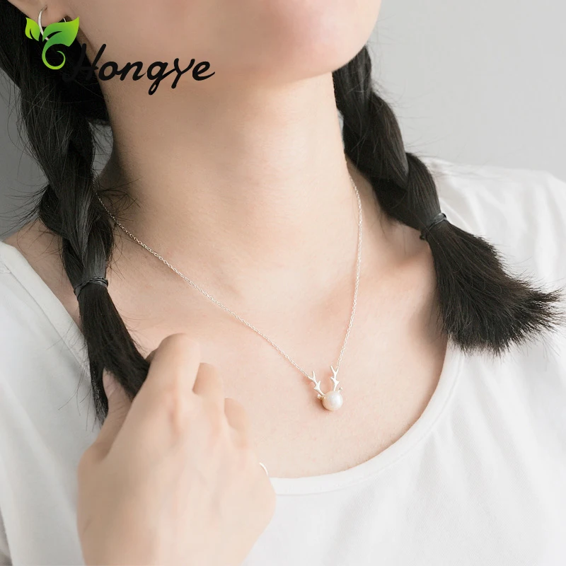 Hongye Рождество олень кулон ожерелье Элегантный чокер пресноводный жемчуг шею