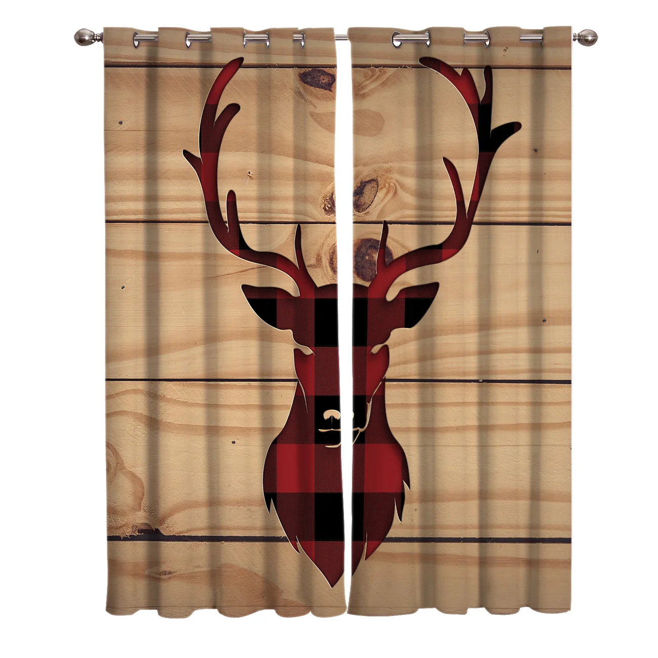 Красные Рождественские Зимние шторы в клетку с изображением оленя занавески для