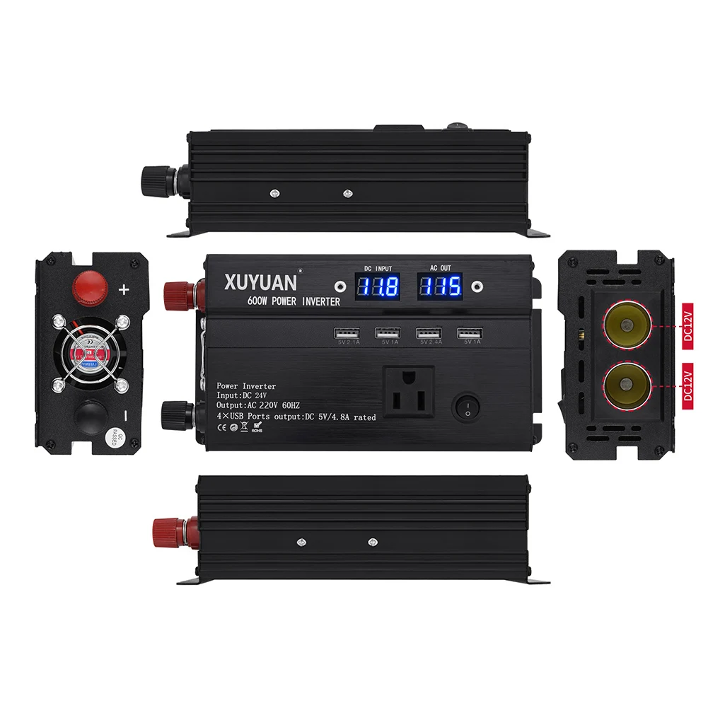 

Car Power Inverter Peak 600W DC 12V 24V to 220V AC LED Converter Charger Adapter Dual USB Voltage Transformer