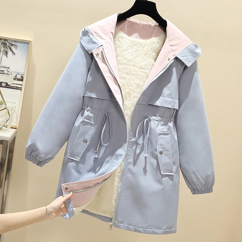 Женское бархатное пальто с капюшоном Повседневная теплая ветровка большого