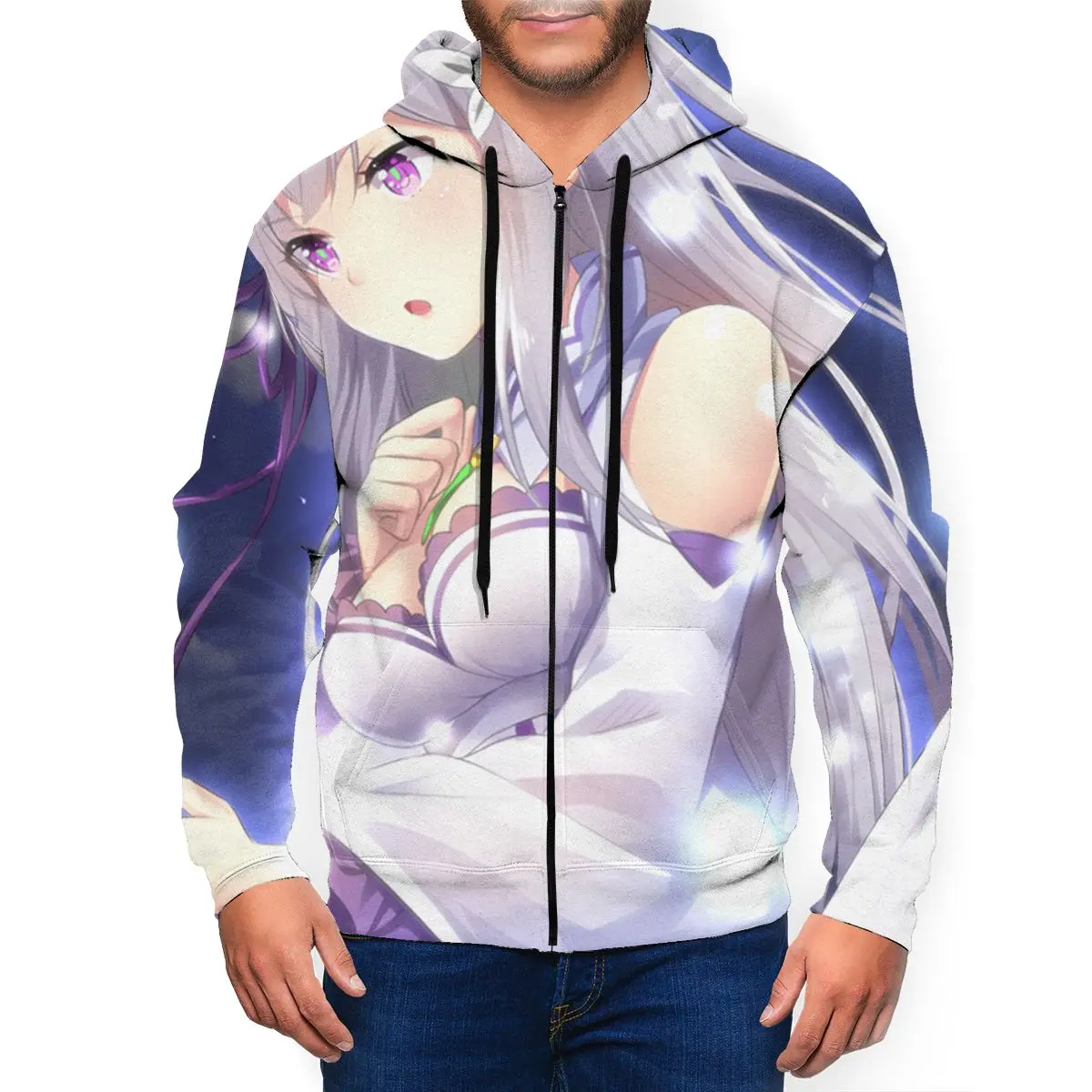 

Толстовка с капюшоном на молнии для мужчин и женщин, повседневные осенние свитеры с 3D принтом аниме Re:Zero