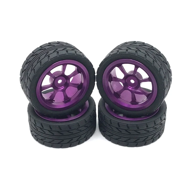 

8 Pcs 65Mm Metal Wheel Rim High Grip Rubber Tires Tyres for Wltoys 144001 A959 A959-B RC Car Parts,Red & Purple