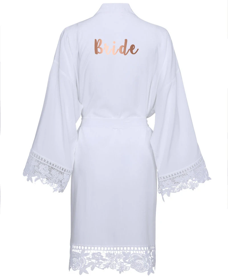 YUXINBRIDAL зеленый однотонный хлопковый Халат кимоно с кружевной отделкой женский свадебный халат белый халат - Цвет: White bride