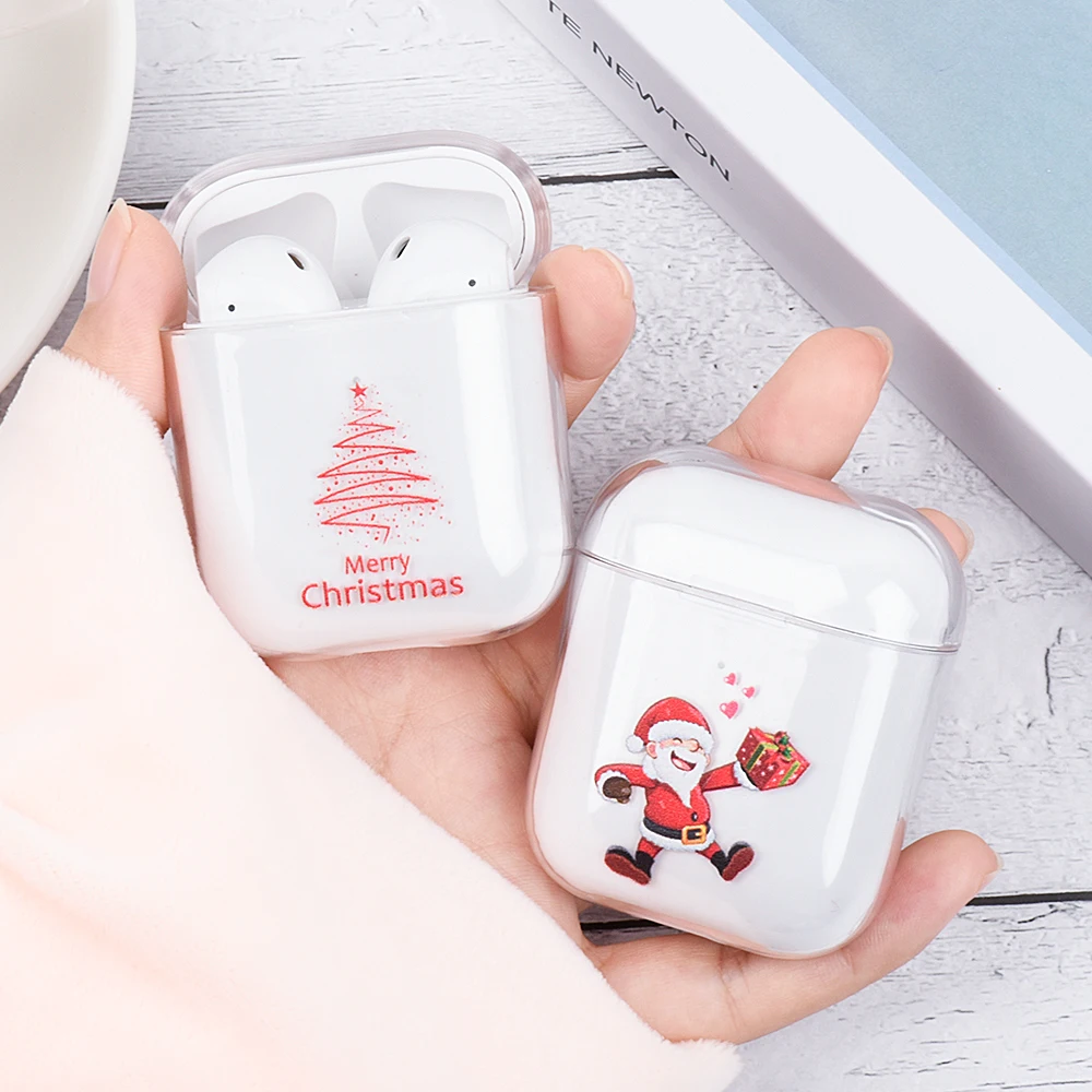 Счастливого Рождества кожухи головных телефонов для Apple Airpods Прозрачный Жесткий ПК чехол для AirPods 1 Air Pods 2 год зарядки Коробка Чехол