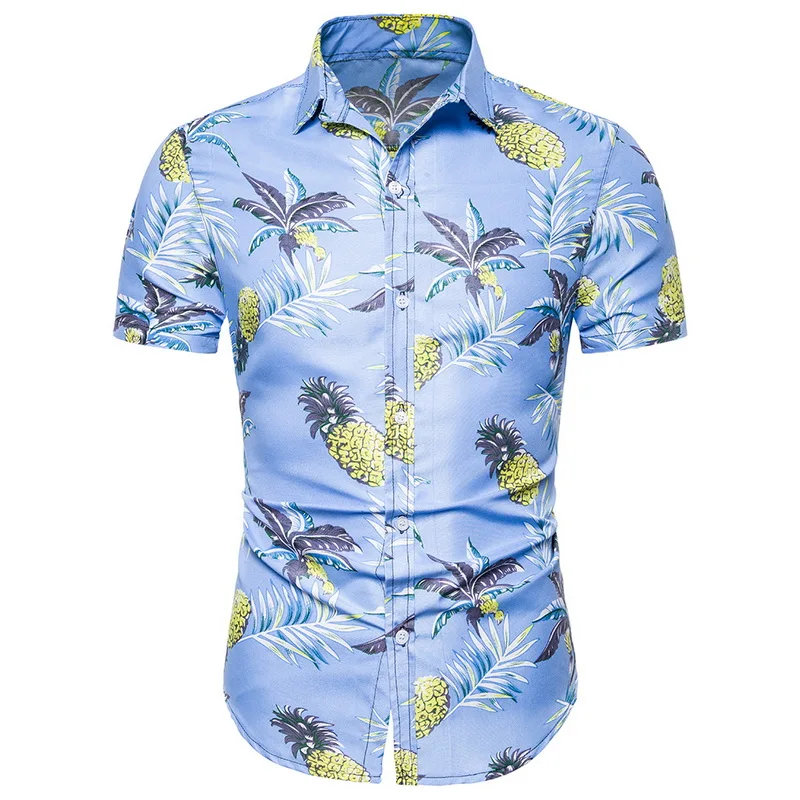 

Sfit 2021 Men Fashion Print Shirts Casual Button Down Short Sleeve Hawaiian Shirt Beach Holiday Slim Fit Party Shirts Tops