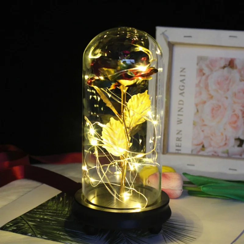 Eternal Flower Immortal Flora With LED Light String In Glass Dome On Wooden Base The Best Valentine's Day Gift For Women Girl | Дом и сад