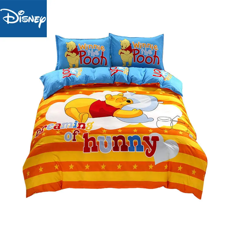 Disney Cartoon Winnie Pooh Piglet Tigger Bedding Set Queen Size Duvet Cover set for kids flat Sheet Bedspread birthday gift hot | Дом и сад