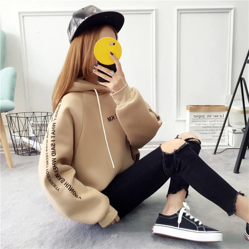 Women Hoodies Casual Letter Printed Hooded Autumn Sweatshirts Fashion Drawstring Long Sleeve Female Pullover Plus Size толстовка