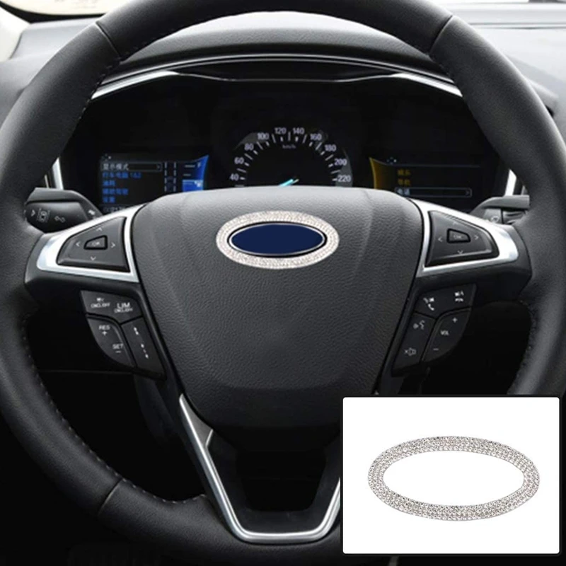 

for Ford 2012-2020 All Models Steering Wheel Bling Logo Emblem Diamond Crystal Shiny Decal Cover Interior Accessory