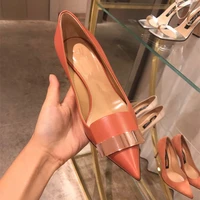 good quality women solid pumps shoes four seasons pointed toe pu leather thin high heels lady shallow party woman female shoes