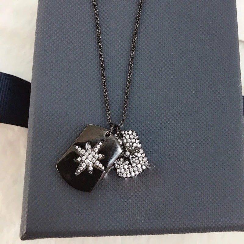 

Fashion Charm Sterling Silver Copy 1:1 Replica, Adjustable Necklace With Two Paved Stars Pendants Luxury Jewelry Gift