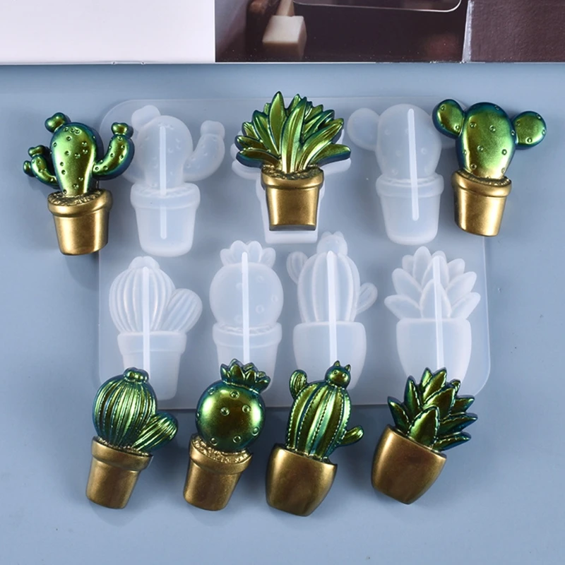 

3D Cactus Keychains Crystal Epoxy Resin Mold Handmade Pendant Decorations Silicone Mould DIY Crafts Casting Tool HX6F