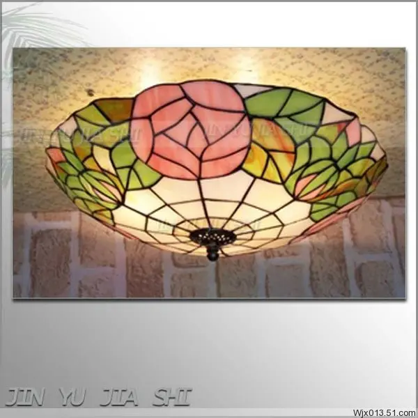 

Европейский барочный цветок 16 дюймов E27 110-240 В пасторальный Потолочный Светильник Тиффани круглый стеклянный абажур lamparas de techo abajur