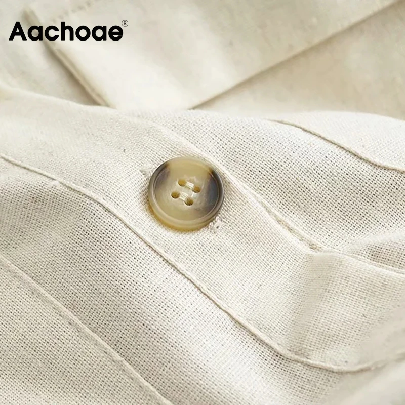 

Aachoae Summer Casual Beige Color Jumpsuit Women Cotton And Linen Office Jump Suit O Neck Sleeveless Jumpsuits With Belt