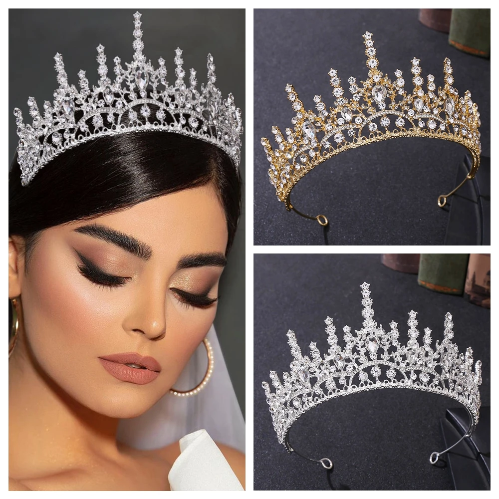 

A52 Crystal Wedding Hair Accessories Rhinestone Wedding Crown Bridal Hair Jewelry Baroque Headband Queen Tiara Diadem Headwear