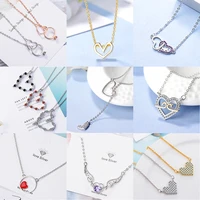 love heart pendants necklace for women trendy korean fashion neck jewelry cubic zirconia sweater chain necklace gifts for girls