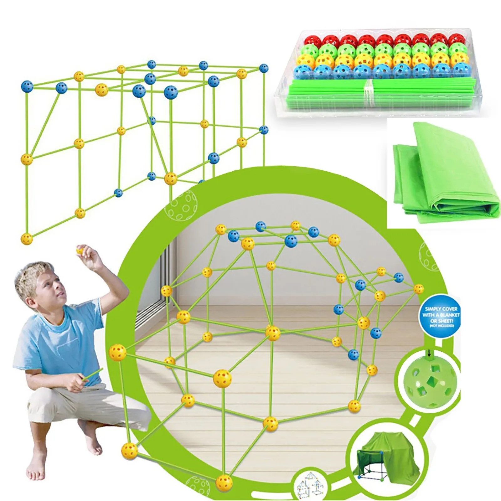 

Kids Construction Fort Building Castles Tunnels Children's Tent Kit DIY 3D Play House Toys Tents for Boys Girls Christmas Gift
