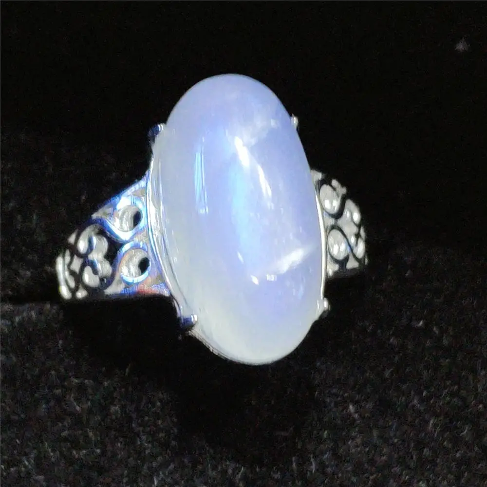 Natural Moonstone Blue Light Gemstone Adjustable Ring All Size 9x7mm For Women Men 925 Silver Best Gift Stone Ring AAAAA