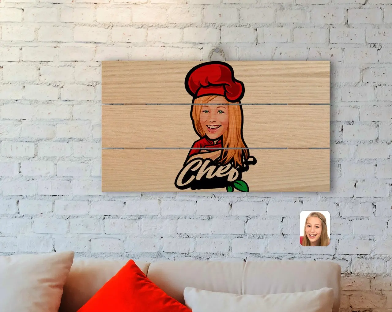 

Personalized Female Chef Caricature Of Authentic Wooden Pallet table-10 in
