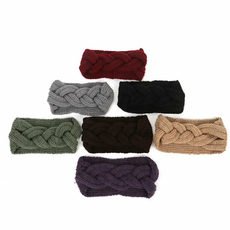 Women Ladies Winter Pretty Fashion Wool Cross Crochet Knitted Headband Solid Color Headbands Gray Black Khaki Purple |