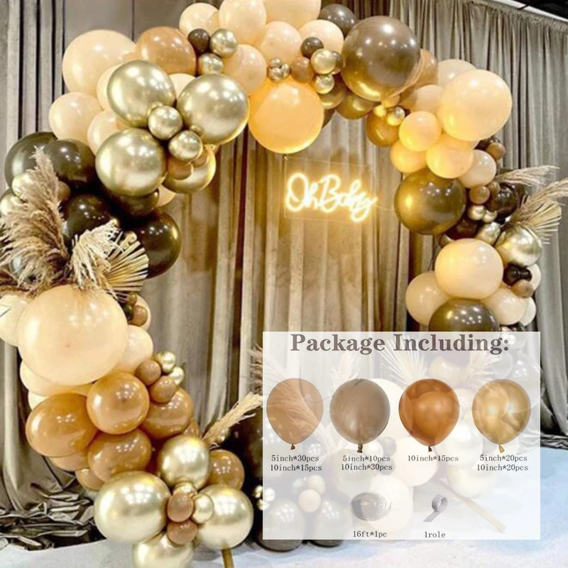 

100pcs/lot Double Layer Coffee Brown Balloons Arch Kit Skin Color Latex Garland Ballons Baby Shower Wedding Birthday Party Decor